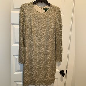 Lauren LS cocktail dress, gold, size 10